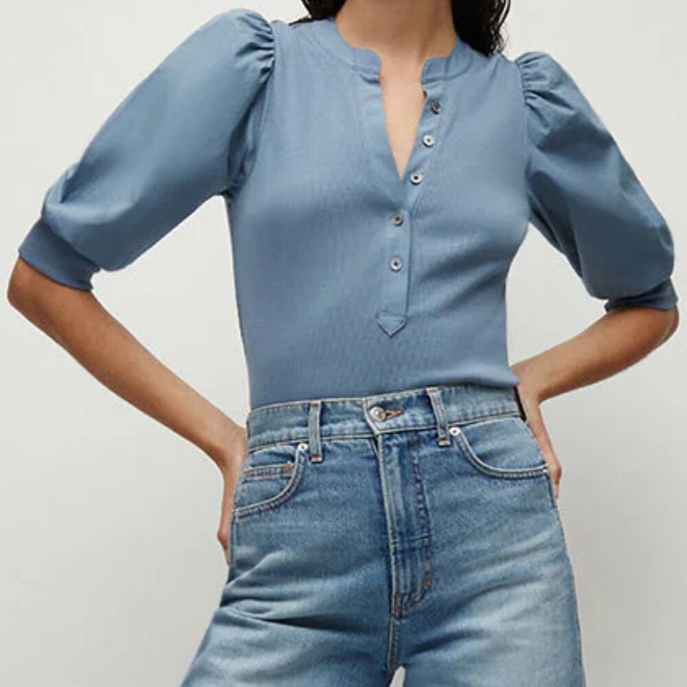 Veronica Beard | Coralee Puff-Sleeve Tee in Slate Blue (M)